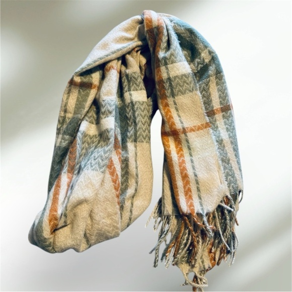 NEW Cozy Plaid Scarf with Fringe NWT